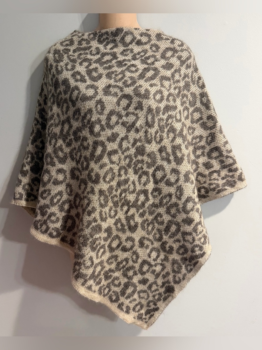 NARDI & TAGLIAFERRI Poncho Cape Grey Leopard Mohair Wool Women's One Size OS